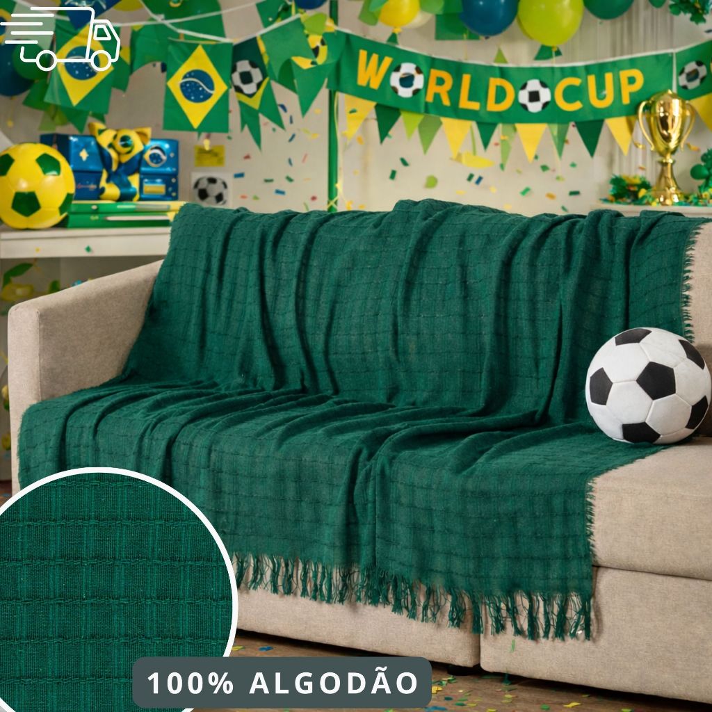 Manta para Sofá Gigante Luxo 100% Algodão Protege Sofá Decoração Copa do Mundo