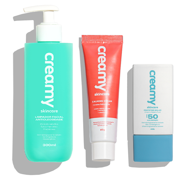Kit Calming Cream + Protetor Solar Watery Fluid FPS 50 + Limpador Antioleosidade