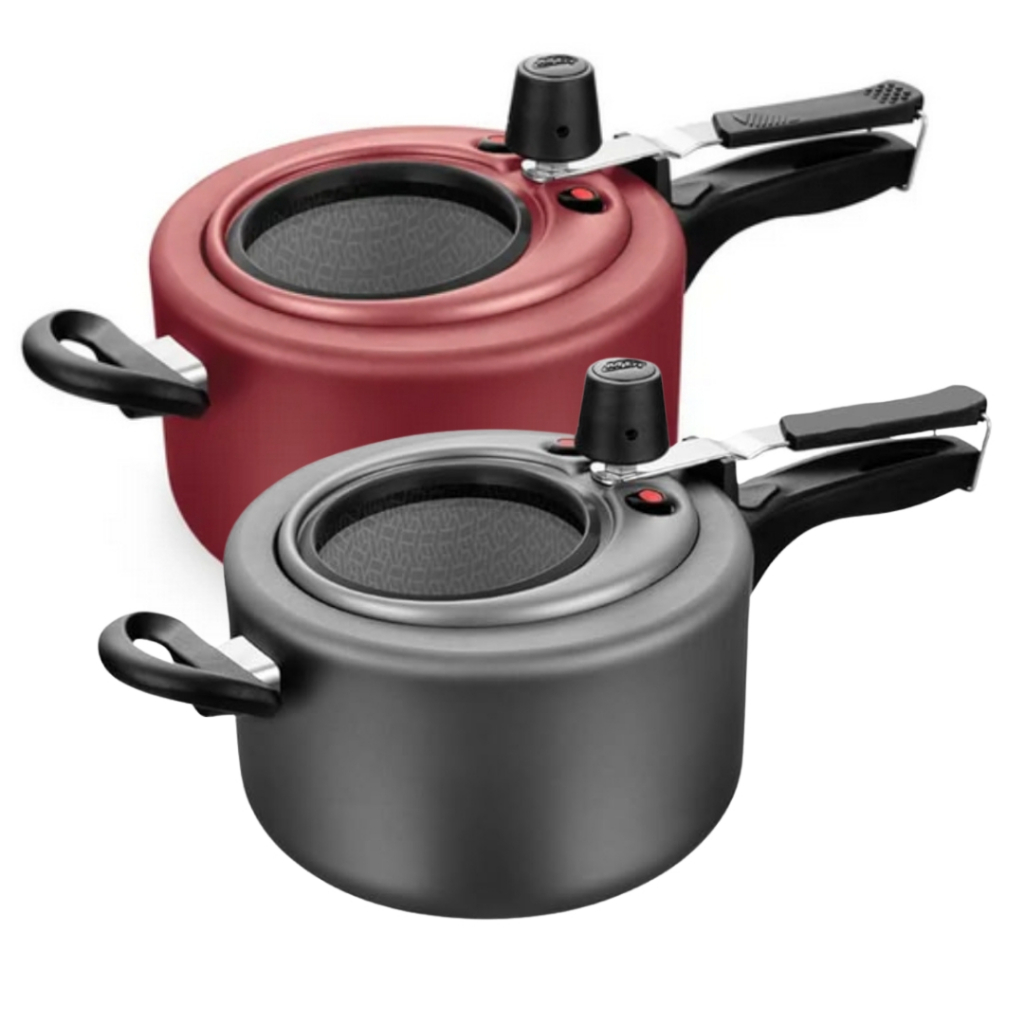 Panela de Pressão 3 Litros Antiaderente Tampa com Visor de Vidro 3L MTA Grafite / Cereja