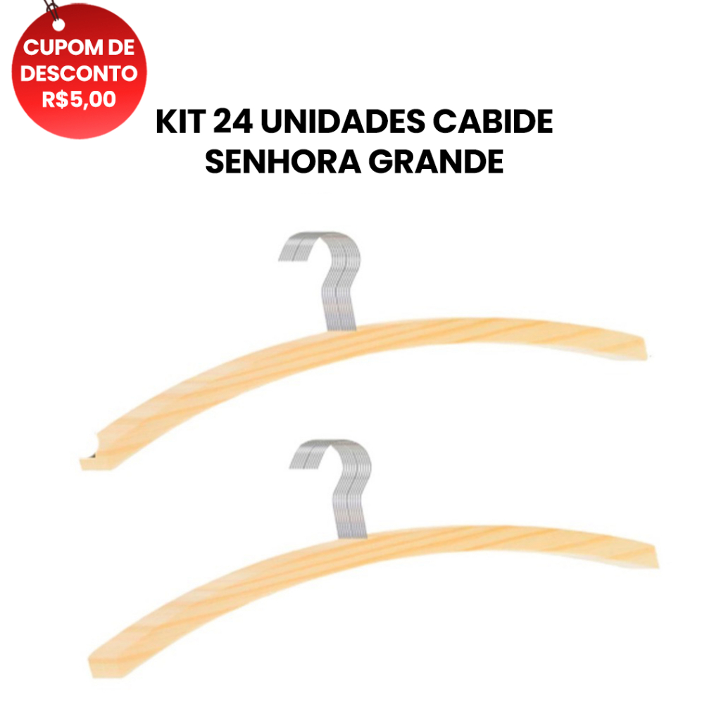 OFERTA 5,5 KIT 24 Cabides Madeira Senhora Adulto 40cm Organização, Armário