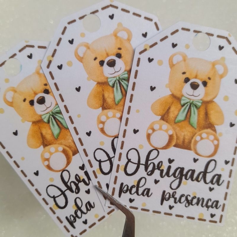 Tag de Agradecimento Ursinho Neutro Marrom/Festa Infantil/Brindes/ Chá Revelação/Lembrancinhas