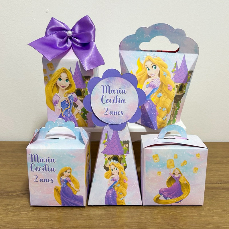 Rapunzel Kit 50 Lembrancinhas Personalizados Festa Infantil Caixinhas Aniversário Pegue e Monte