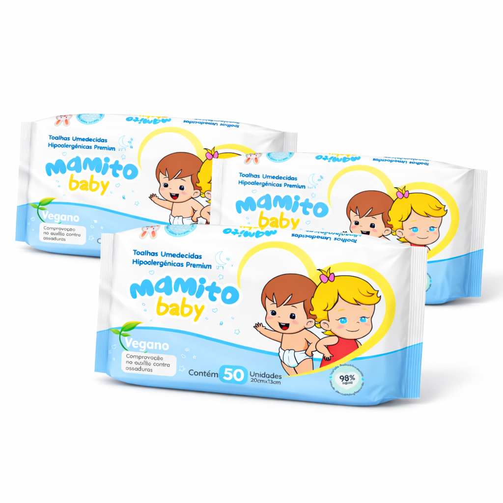 Lenço Umedecido Mamito Baby 50 Folhas Hipoalergênico 3 pacotes