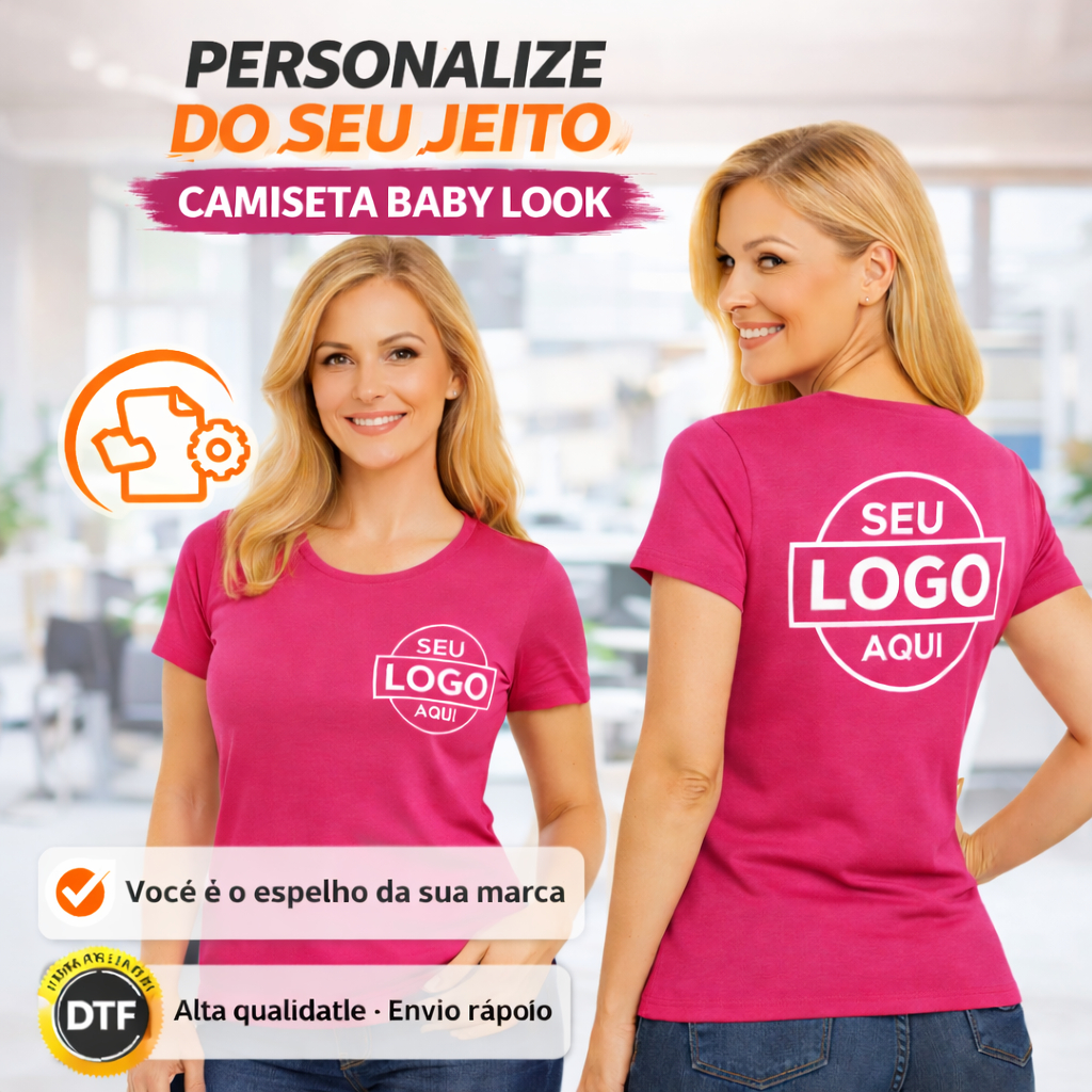 Camiseta Feminina Personalizada Babylook ADULTO INFANTIL PLUS SIZE camisa com sua marca identidade