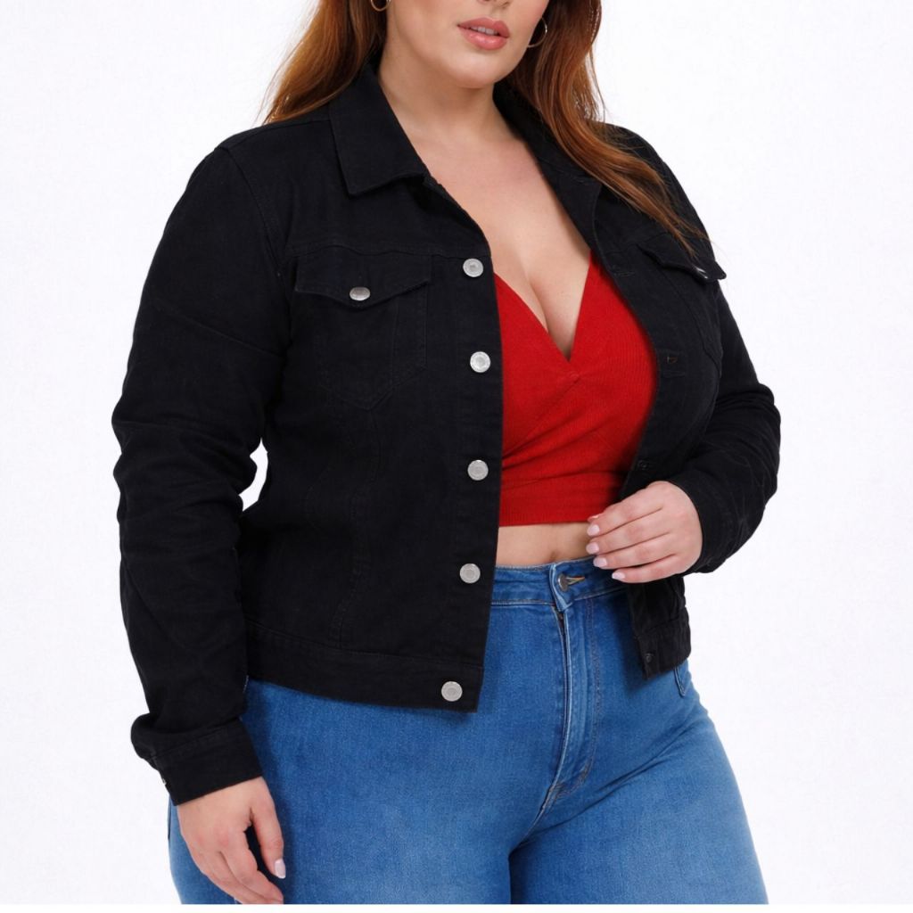 Jaqueta Jeans Plus Size Feminina Confortável Casual Moderna Versátil em Oferta na Shopee