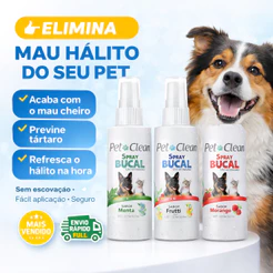 Spray Bucal contra Mau Hálito e Tártaro Higiene Bocal Dentes para Cães e Gatos Pet 120 ml Pet Clean