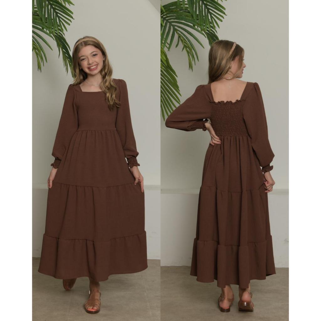 Vestido longo de manga longo moda evangélica / vestido longo tecido duna