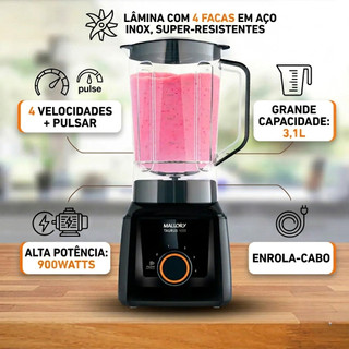 Liquidificador Mallory Taurus 1000 Preto 3,1L 1000W Potente 4 Velocidades Função Pulsar Resistente