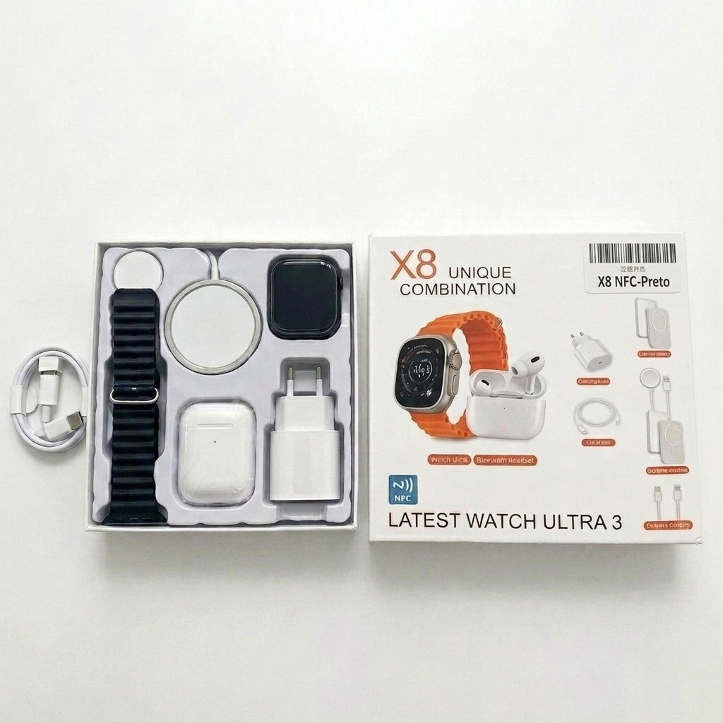 Smartwatch 2026 Novo X8 2.2 Polegadas Para IOS Android Completo 7 em 1 I15 TWS