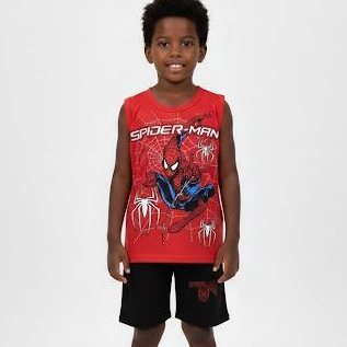Conjunto Fantasia Homem aranha Infantil Menino Regata Bermuda Veste 1 a 7 anos