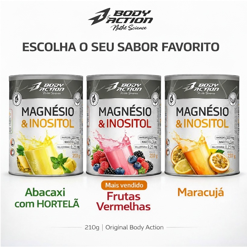 Magnesio e Inositol Bodyaction Taurina Melatonina Melhora Sono, Ansiedade e Saúde Muscular 210g — R$ 62,90 em Shopee