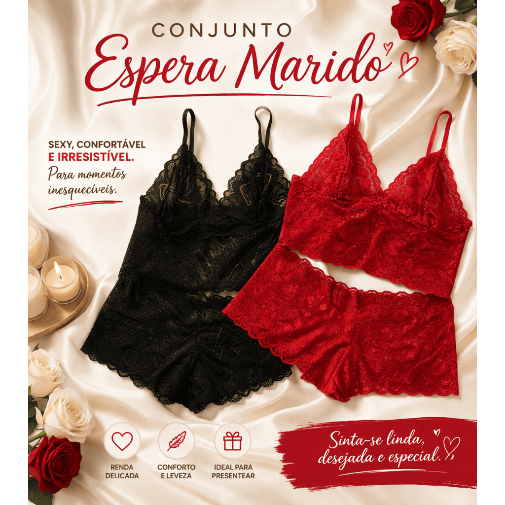 Espera Marido Lingerie de Renda – Conjunto Feminino Baby Doll Sexy com Sutiã Sem Bojo e Caleçon