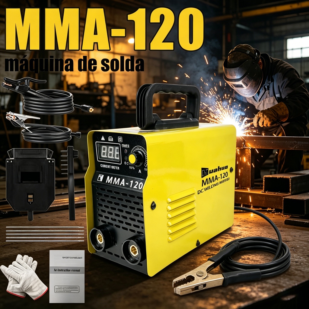 Máquina de Solda Inversora MMA-120 Bivolt 110V/220V: Portátil, Fácil de Usar para Reparos Domésticos e Oficina