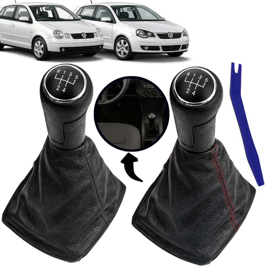 Manopla Bola De Cambio Manual Alavanca Com coifa Para Vw Polo Hatch e Sedan 2003 a 2012