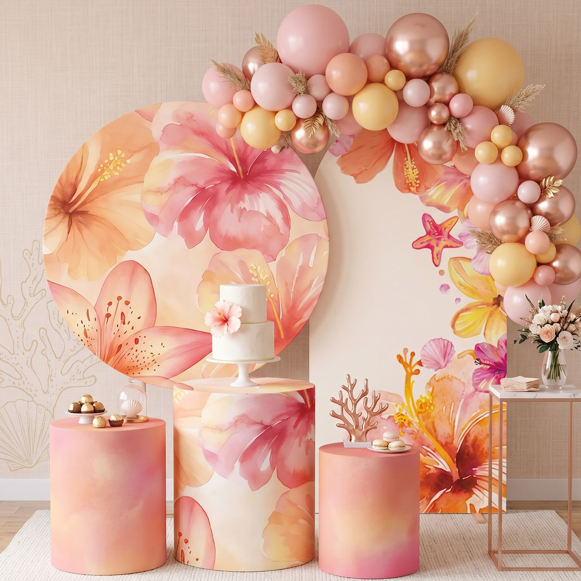 Capas Bibi Painéis + Trio Cilindros Sublimados Tema Floral Tropical Decoração Festa Feminina