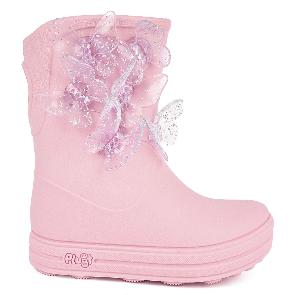 Bota de Chuva Infantil Menina Plugt Enfeite Borboletas Brilho Fofa Moda Impermeável Estilosa Macia