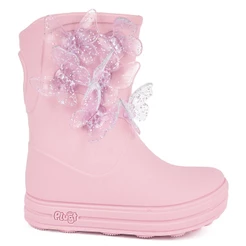 Bota de Chuva Infantil Menina Plugt Enfeite Borboletas Brilho Fofa Moda Impermeável Estilosa Macia