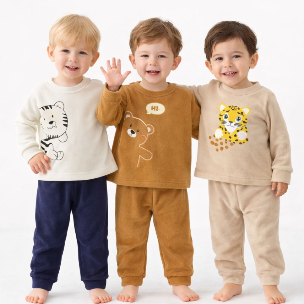 Kit 4 Peças Soft conjunto  Infantil Menino Inverno – 2 Conjuntos Sortidos P ao G (1 a 3 Anos) Super Macio e Quentinho