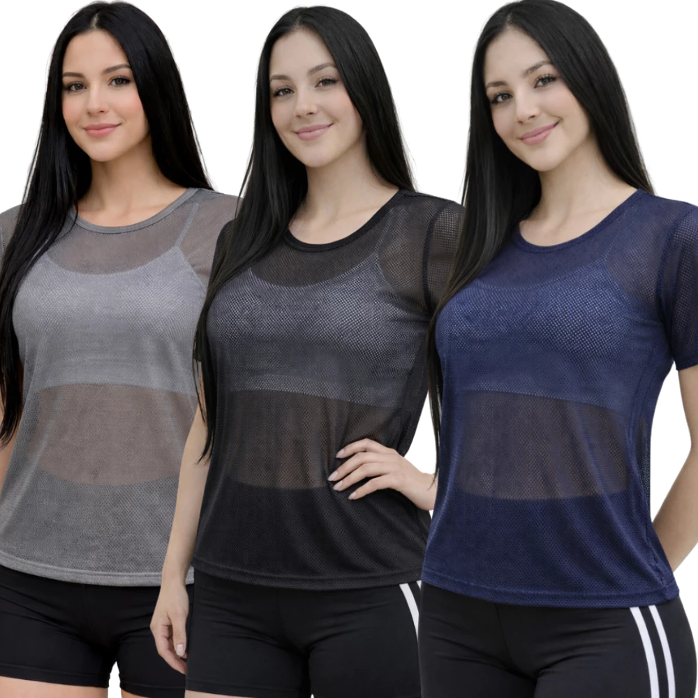 Camiseta Feminina Telinha Fitness Academia Esportes Praia Piscina Leve Respirável — imagem 1