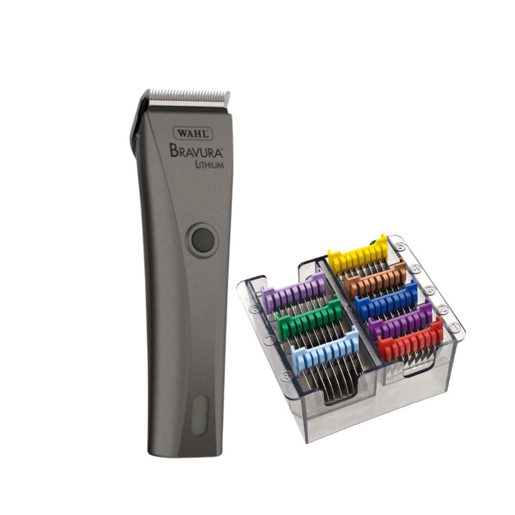 Kit Máquina de Tosa Wahl Bravura Lihtium Violeta + Snaps Adaptadores Cachorro Gato