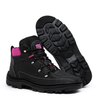 Bota Coturno Feminino Adventure Tênis Cano Curto Preto Rosa do 33 ao 40