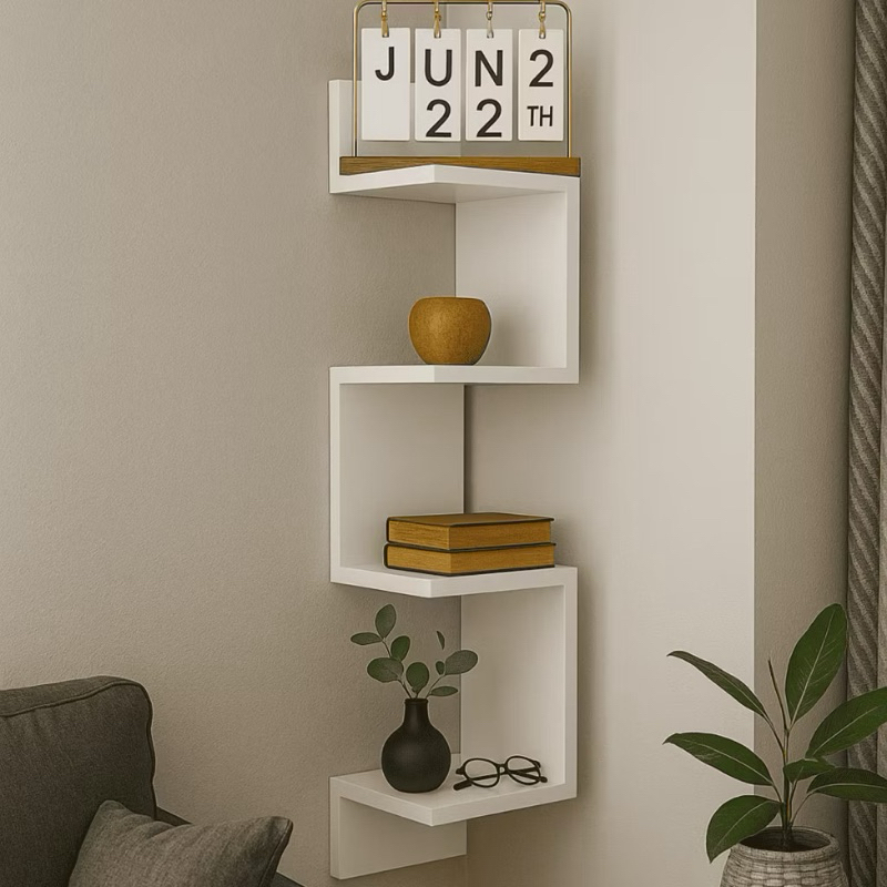 Estante Moderna de Canto em MDF Branco Prateleira De Canto Reto Branca Mdf ou Mdp Estante Multiuso Livros Nicho Casa