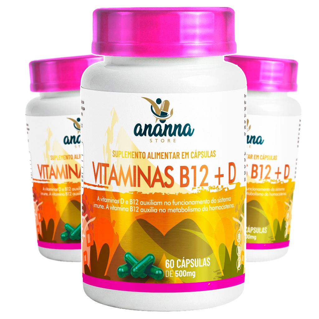 Kit Vitamina B12 60caps c/ D3 2000 UI Energia Metabolismo Original Premium