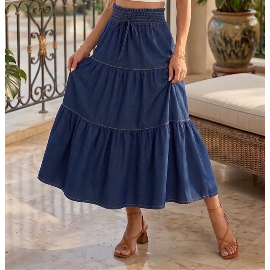 Saia Jeans Longa Feminina 3 Marias Cintura Alta Jeans Leve