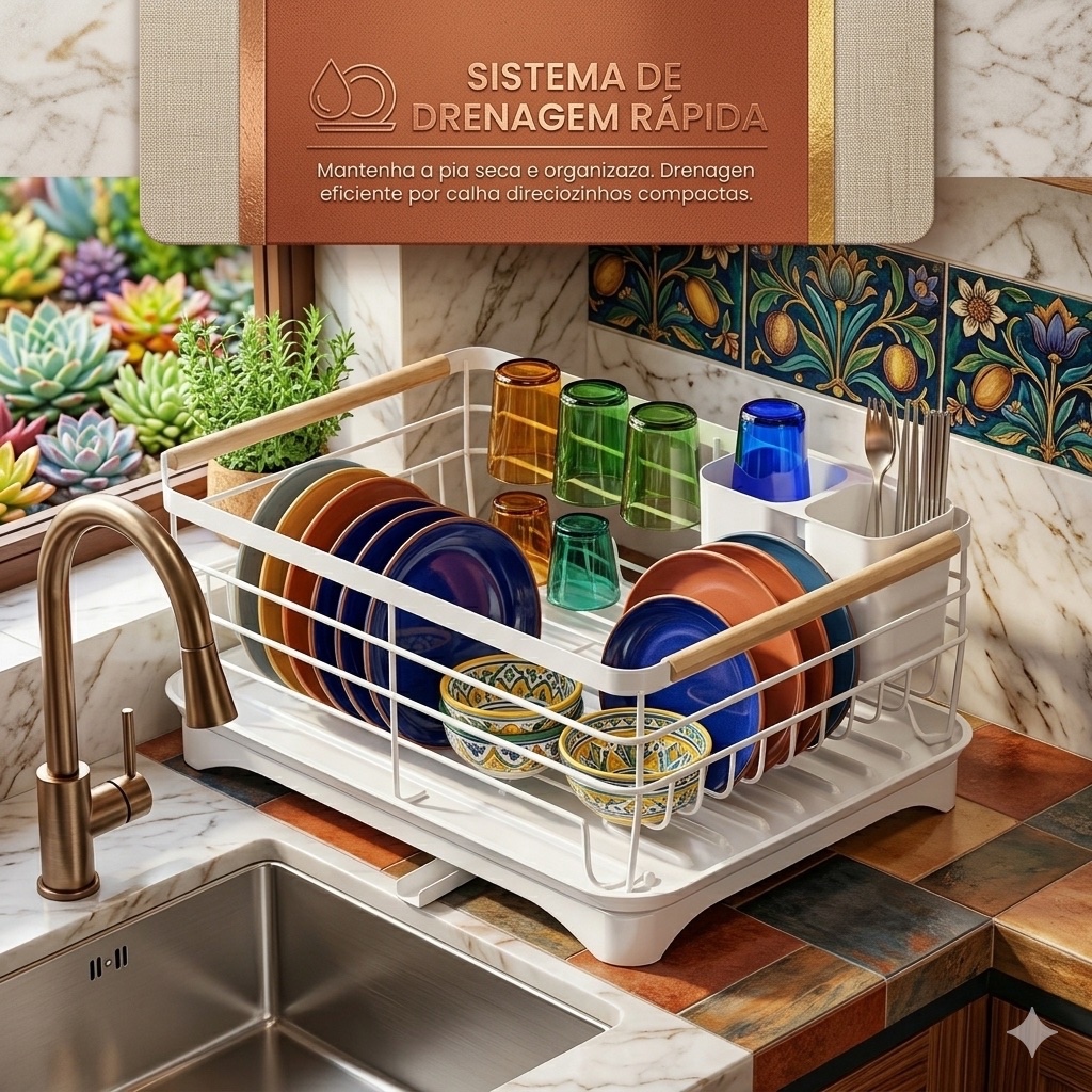 Escorredor Loucas Plastico Porta Talheres Embutido Base Coletora Resistente Preto Organizador