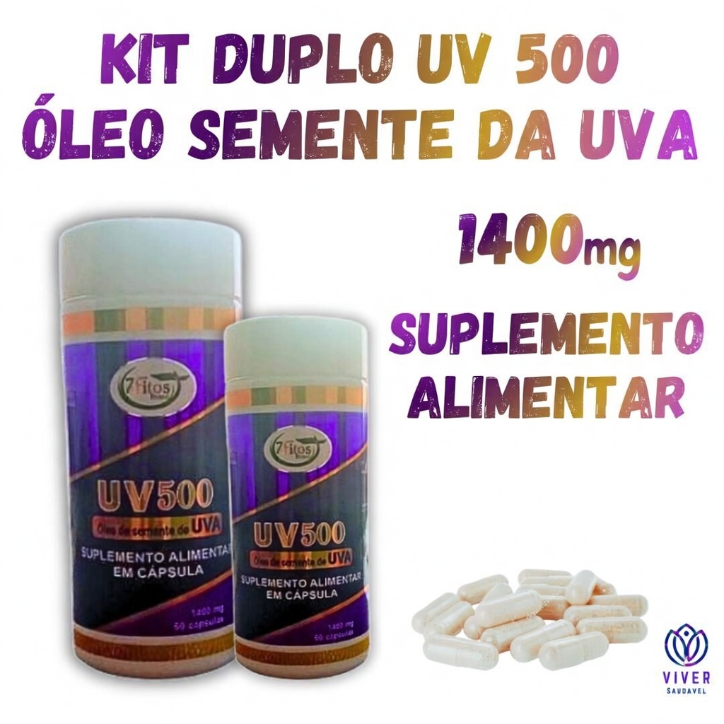 UV 500 em Óleo de Semente da UVA 1400mg 60 Cáps Suplemento Alimentar