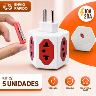 Múltiplo Adaptador de Tomadas 6 Entradas Pino Maciço 10A/20A – Modelo Sextavado Colorido