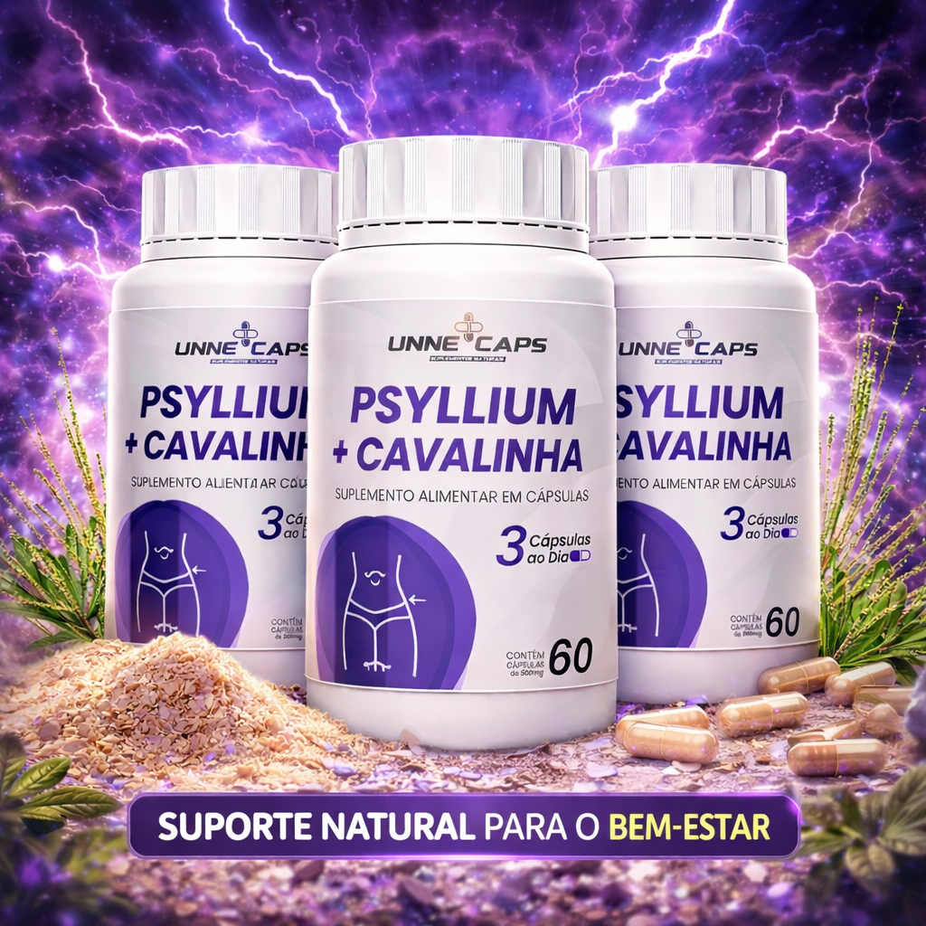 Psyllium + Cavalinha 500mg 60 Cápsulas | Fibra Natural | Suplemento Alimentar | Uso Diário | Unne Caps