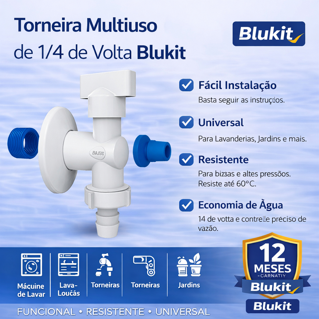 Torneira Multiuso de 1/4 de Volta Blukit.