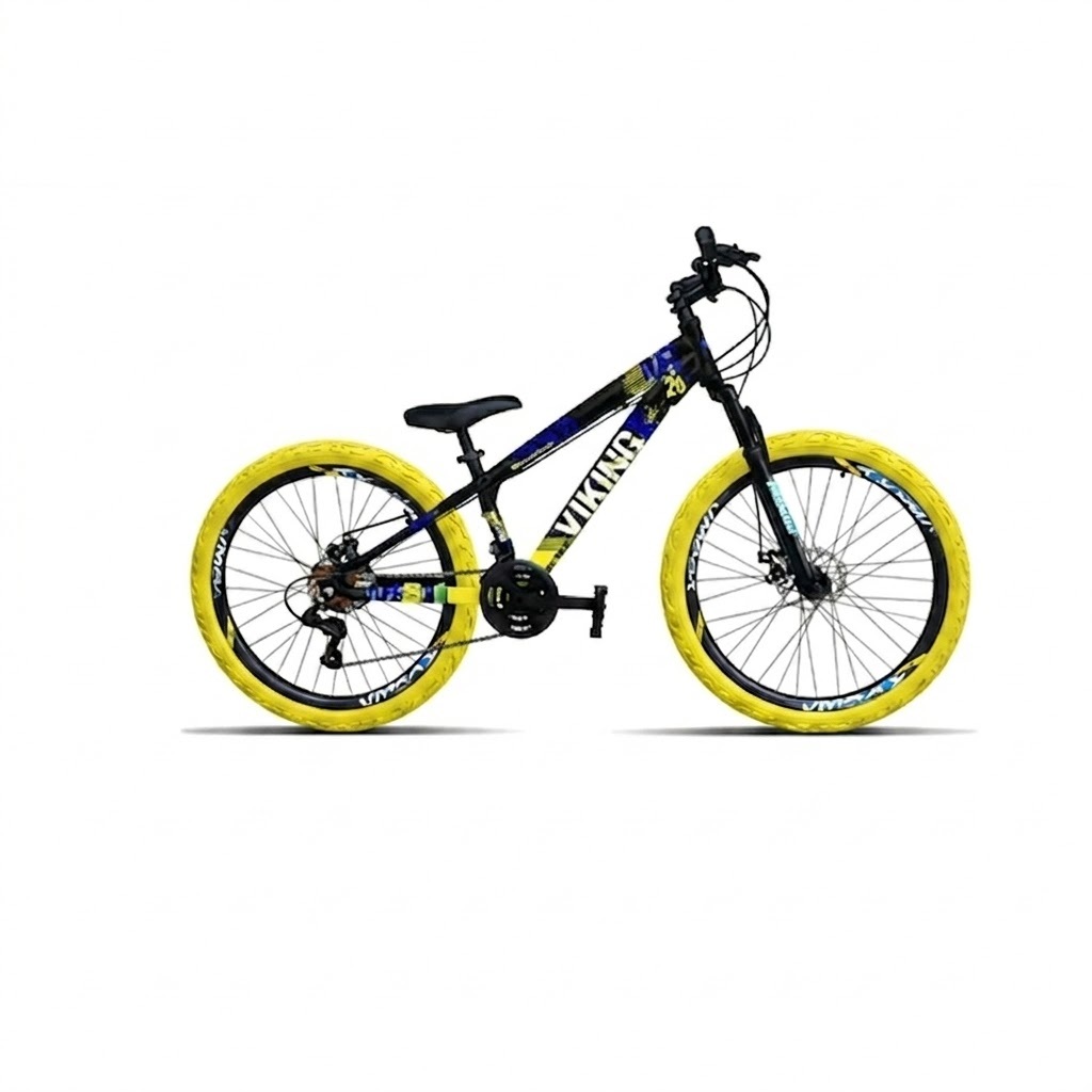 Bicicleta VikingX tuff25 preto com amarelo aro 26 Vmaxx pneu kenda flame amarelo