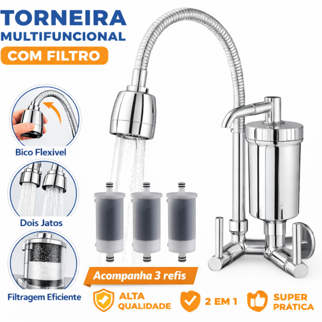 Torneira Gourmet Filtro de Parede Cozinha Flexível Jato Duplo Cromada Luxo 1/4 de volta em Oferta na Shopee