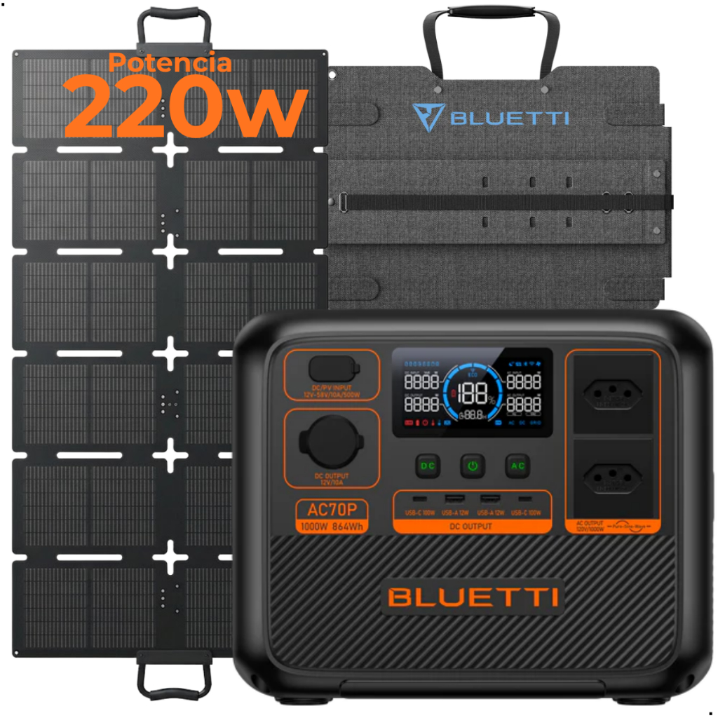 Kit Estação Energia Solar Gerador Bluetti Ac70p E Placa Solar Sora 220w Original