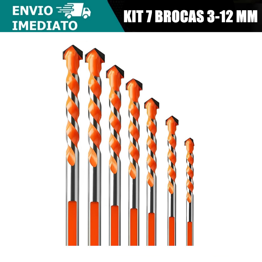 Kit 7 Brocas Profissionais de Tungstênio 3-12mm – Concreto Metal Vidro Cêramica