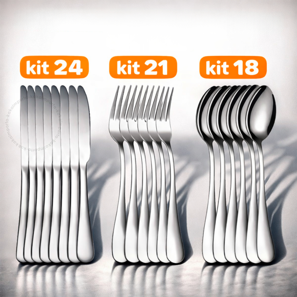 Kit 24 Talheres 100% Inox 6 Garfos 6 Facas 6 Colheres 6 Colheres Cha Premium Casa Cozinha Buffet e Restaurante