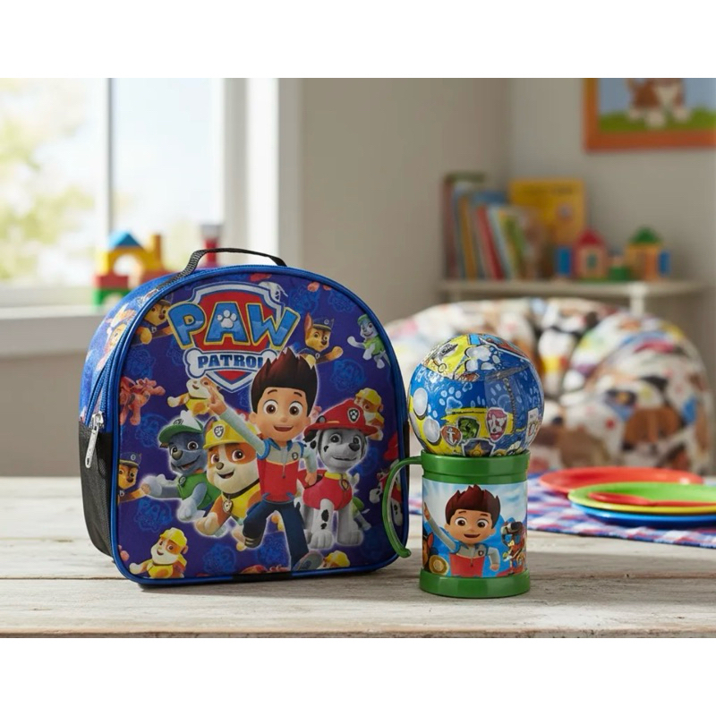 kit mochila lancheira infantil patrulha canina com bolinha surpresa e caneca