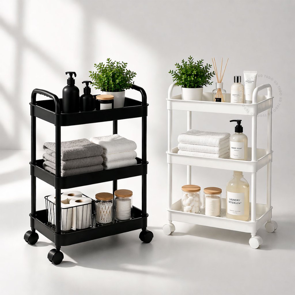 Carrinho Organizador Slim 3 Andares Com Rodinhas Multiuso Prateleira Preto ou Branco