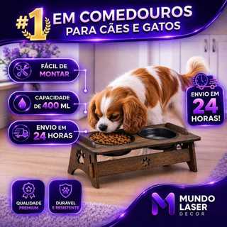 Comedouro Suspenso Gato Cachorro 1 Tigela | 2 Tigelas MDF Elevado