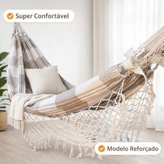 Rede de Descanso Casal Reforçada com Franjas Luxo Algodão | Confortável Resistente e Decorativa