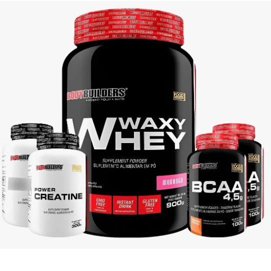 Kit Waxy Whey Protein 900g + 2x Bcaa 100g + 2x Creatina 100g - Bodybuilders