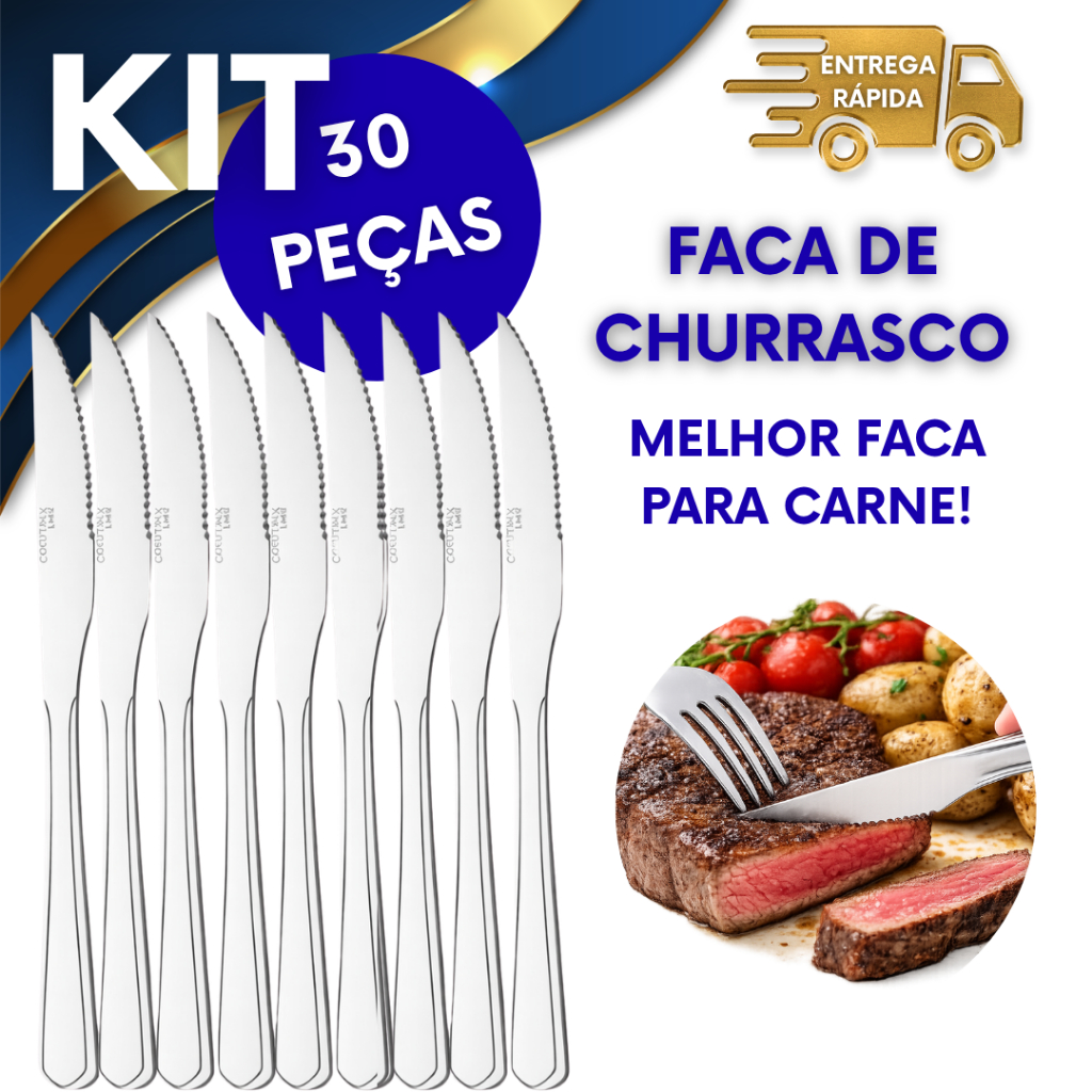 30 FACAS COM CABO DE SERRINHA INOX RESISTENTE DE MESA CHURRASCO ALMOÇO