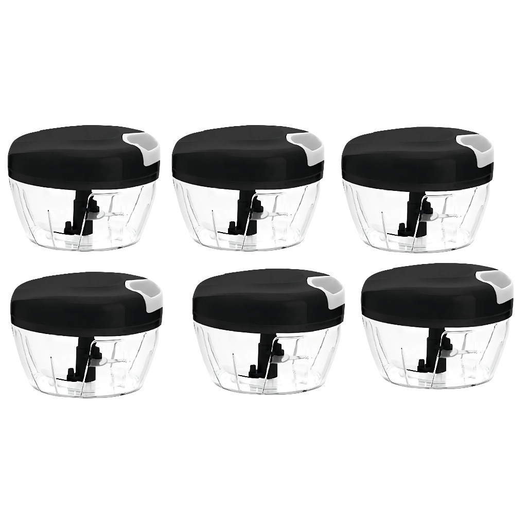 KIT 6 Processador de Alimentos Premium Manual 3 Lâminas Inox, Cordinha, TRITURADOR PICADOR CORDA PIAO LEGUMES CEBOLA
