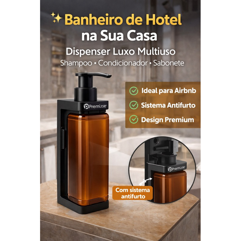 Kit  suporte + Frascos Válvula Pump com Dispenser de Parede Shampoo Sabonete líquido Banheiro Box Chuveiro Hotel pousada