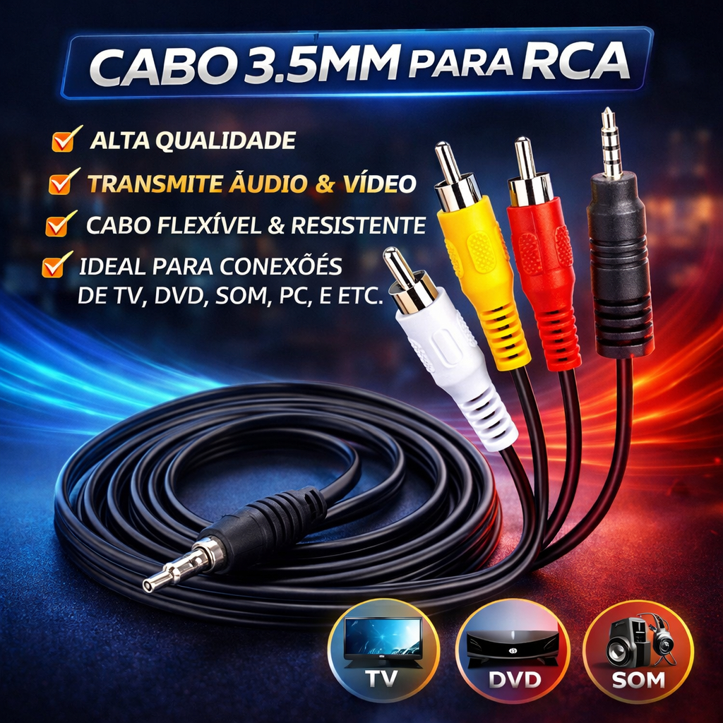 Cabo De Tv Av Rca Universal Serve P Video Audio Dvd Tvbox Para Tv Tubo (tv Antiga)