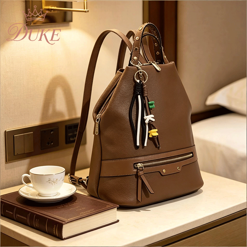 Mochila Executiva Feminina em Couro Sintético DUKE Grande Capacidade, Antifurto, Ideal para Estudar e Trabal-JD002