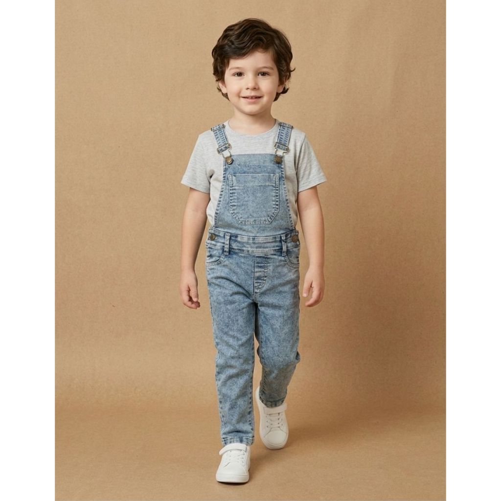 Roupa Menino Jardineira Infantil Macacão De Calça Jeans Clara Outono