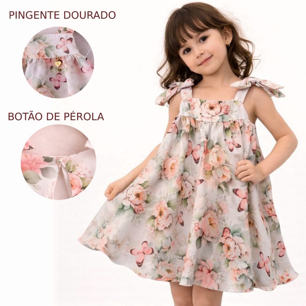 Vestido Infantil Estampado Luxo Princesa Moda Juvenil Rodado Forrado Chique Elegante